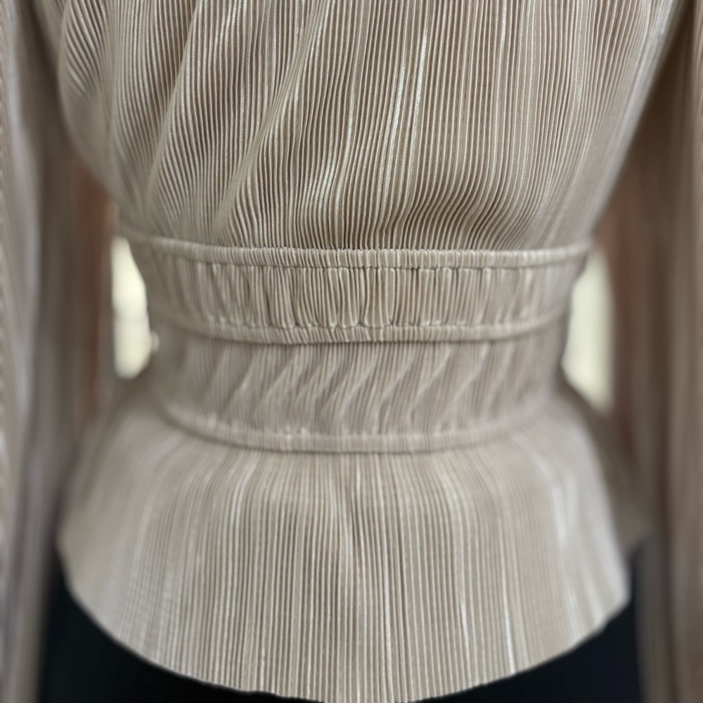 ASTR The Label Ziva Plisse Long Sleeve Pleated Peplum Coquette Blouse | Size M - Picture 6 of 11